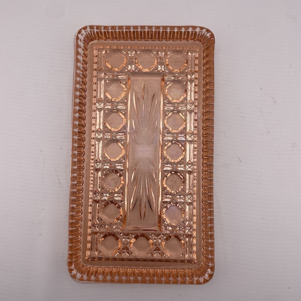 Federal Cane And Button PINK Depression Glass Tray 8.5x4.66" - Picture 1 of 3